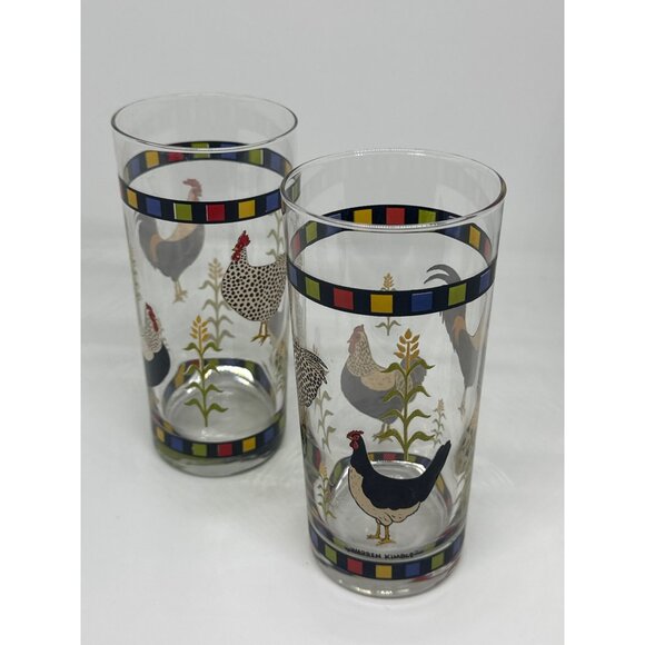 VTG Warren Kimble Country Quartet Rooster Tumblers Set of 2 | 14oz Farmhouse 6" - Picture 5 of 6